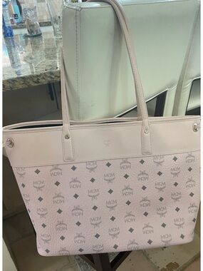MCM Large powder Pink Leather Logo Tote Bag